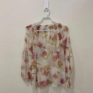 Rose and Olive floral sheer V-neck Blouse